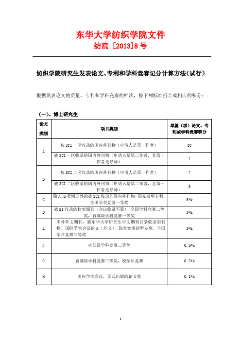 8号：东华大学纺织学院研究生发表论文和学科竞赛记分计算方法