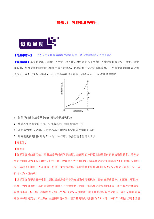 2019年高考生物母题题源系列专题15种群数量的变化含