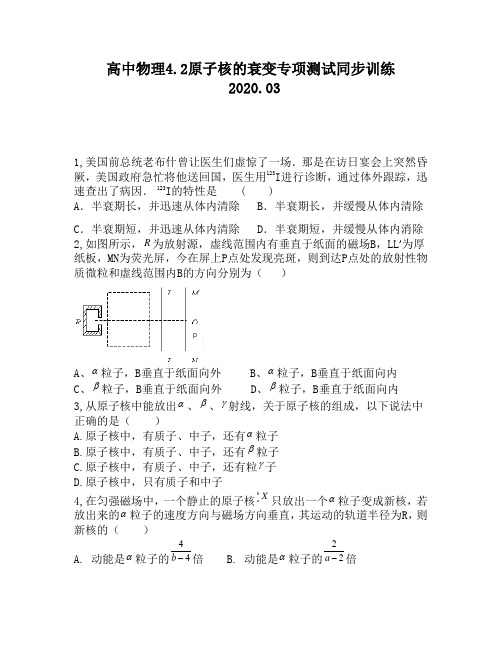 高中物理4.2原子核的衰变专项测试同步训练983