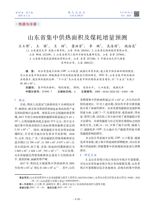 山东省集中供热面积及煤耗增量预测