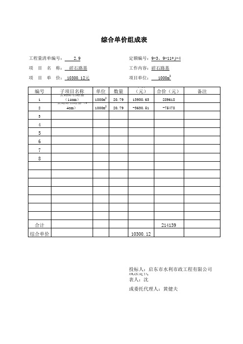 综合单价组成表