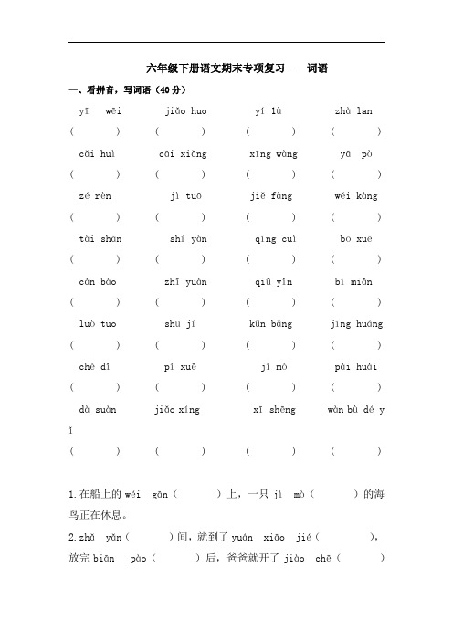 六年级下册语文期末专项复习(词语)含答案