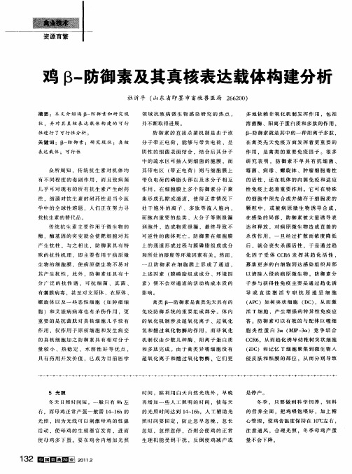 鸡β-防御素及其真核表达载体构建分析