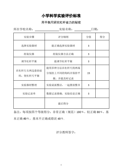 杠杆实验评分细则