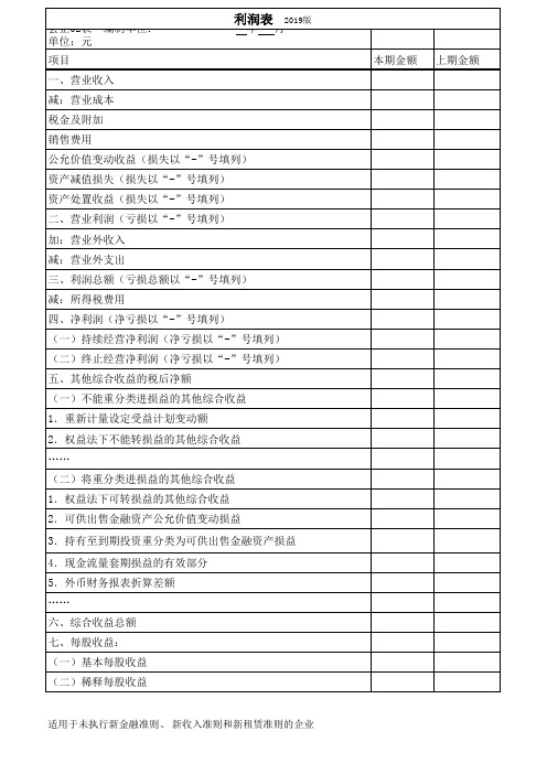 最新2019年版一套完整财务报表(适用未执行新准则企业)