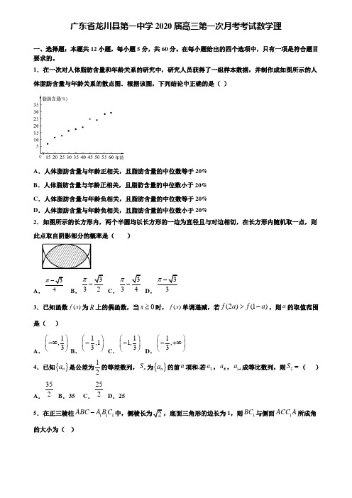 【附加15套高考模拟试卷】广东省龙川县第一中学2020届高三第一次月考考试数学理含答案