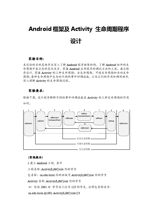 Android实验报告—Android框架及Activity 生命周期程序设计