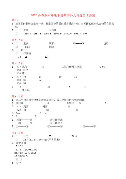 2016苏教版六年级下册数学补充习题全册答案