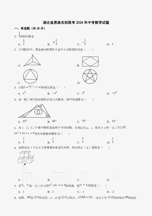 湖北省恩施名校联考2024年中考数学试题[含答案]