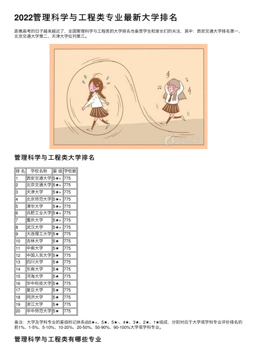 2022管理科学与工程类专业最新大学排名