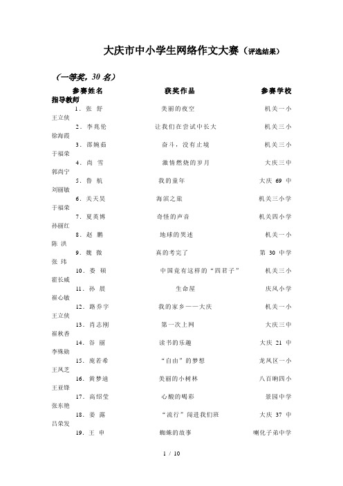 大庆市中小学生网络作文大赛(评选结果)