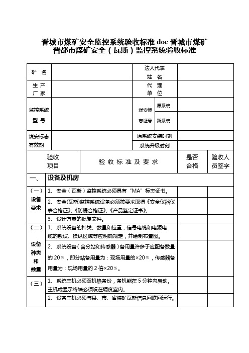 晋城市煤矿安全监控系统验收标准doc晋城市煤矿