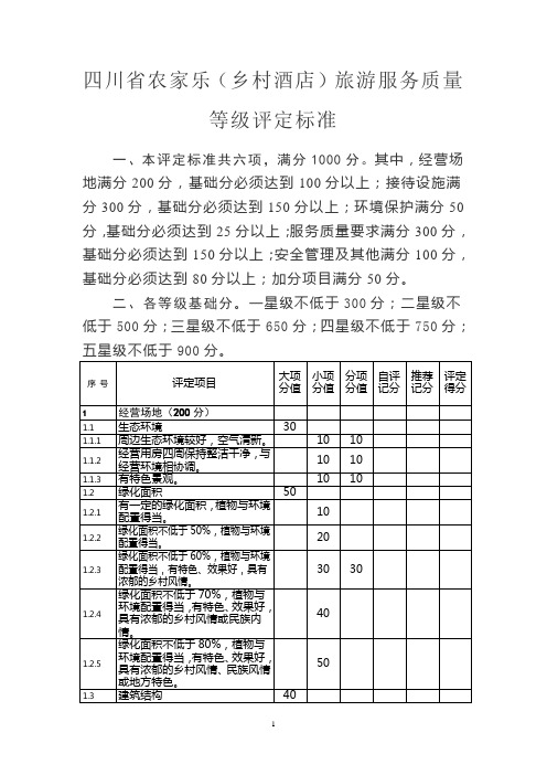 四川省乡村酒店星级农家乐评定标准