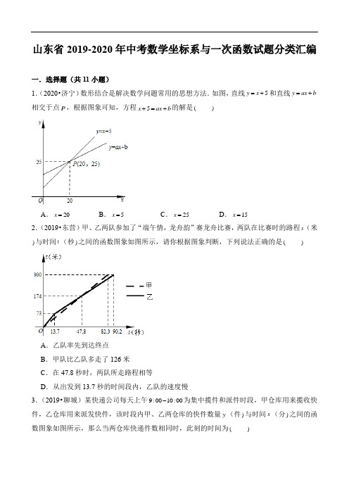 山东省2019-2020年中考数学坐标系与一次函数试题分类汇编(32页)