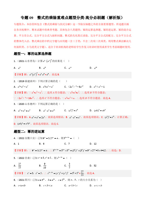 专题 整式的乘除重难点题型分类(解析版)八年级数学上册重难点题型分类高分必刷题(人教版)