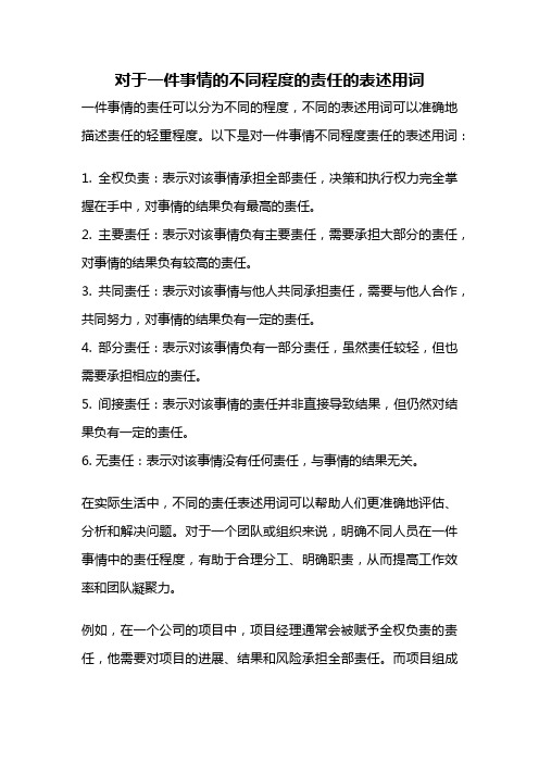 对于一件事情的不同程度的责任的表述用词