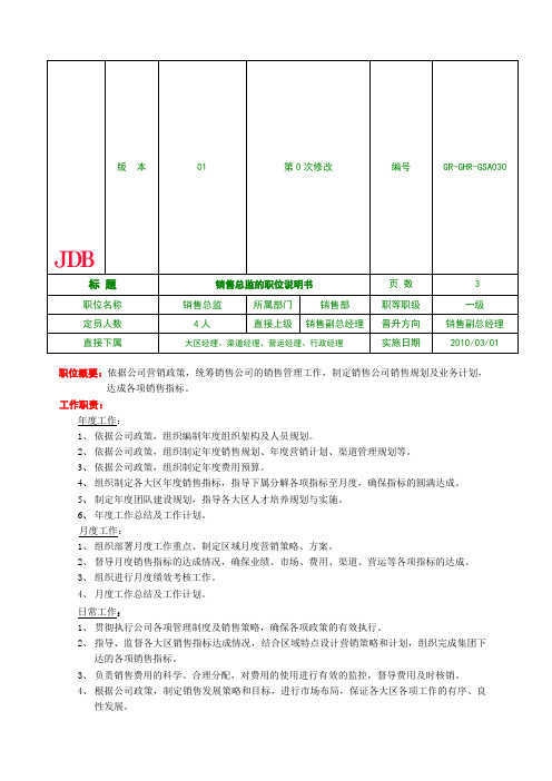 7 销售总监的职位说明书