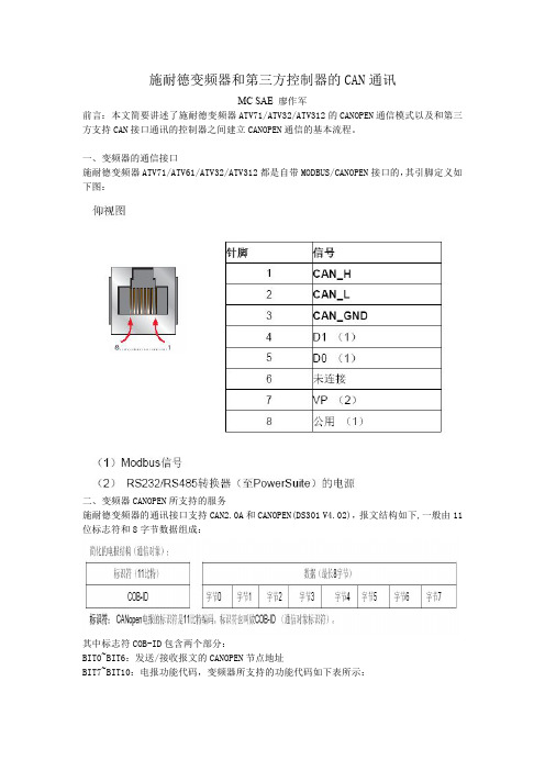 施耐德变频器和第三方控制器的CAN通讯- 廖作军