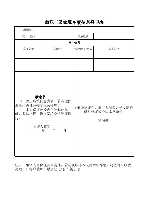 教职工车辆信息登记表