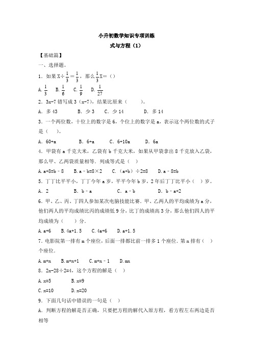 小升初数学知识点专项训练4：式与方程