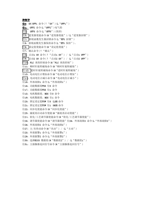 控制字状态字列表