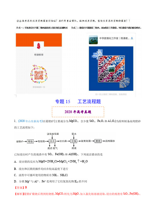 2020年高考化学真题分类训练 专题15 工艺流程题(教师版含解析)