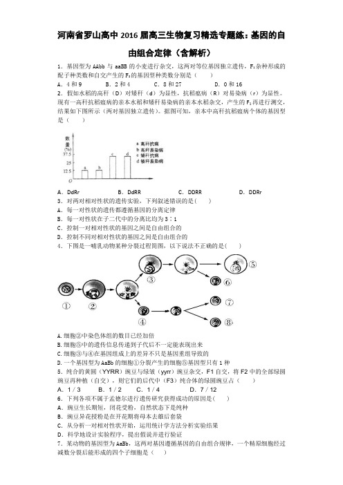 河南省罗山高中2016届高三生物复习精选专题练基因的自由组合定律(含解析)