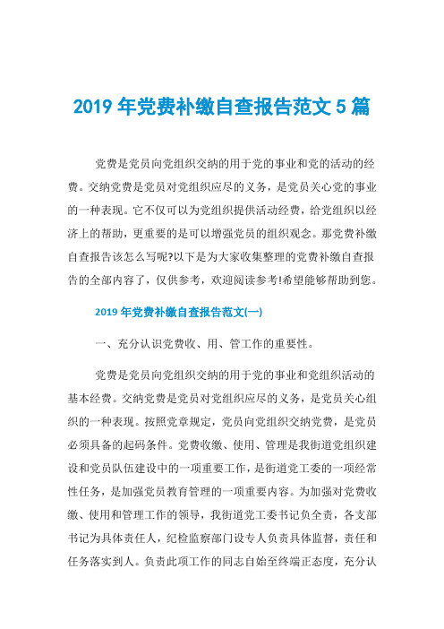 2019年党费补缴自查报告范文5篇