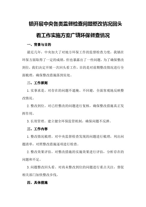 镇开展中央各类监督检查问题整改情况回头看工作实施方案广饶环保督查情况