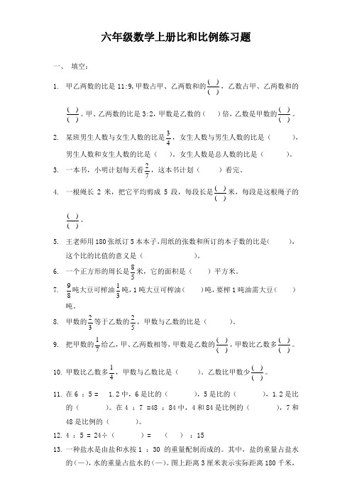 六年级数学上册比和比例练习题