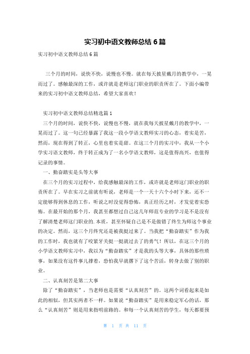 实习初中语文教师总结6篇