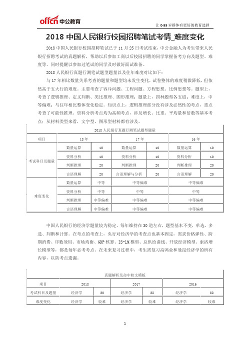 2018中国人民银行校园招聘笔试考情_难度变化