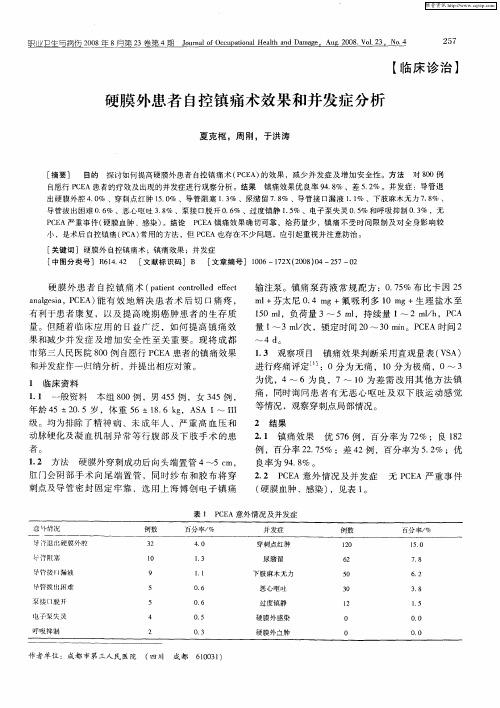 硬膜外患者自控镇痛术效果和并发症分析