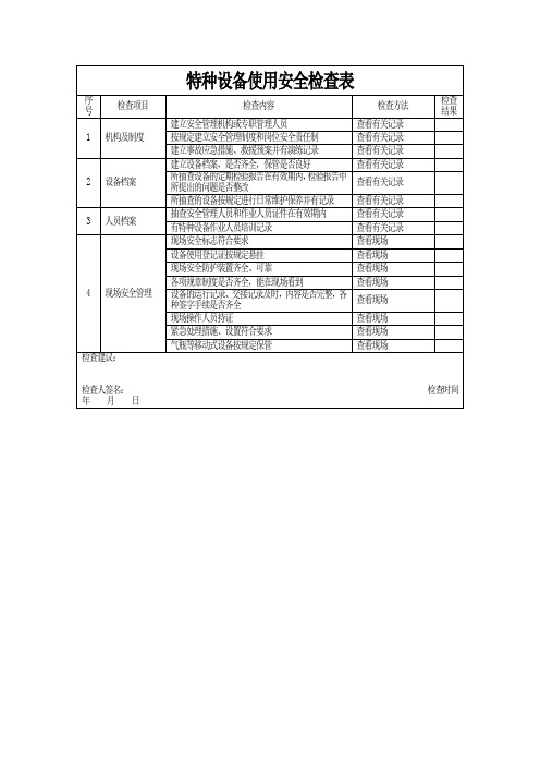 特种设备使用安全检查表