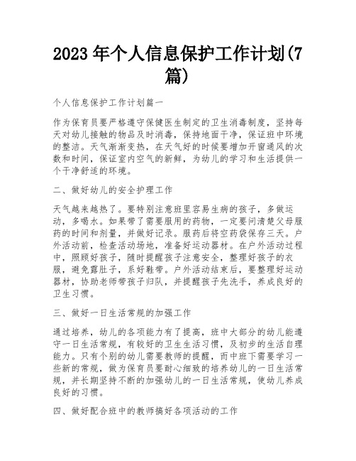 2023年个人信息保护工作计划(7篇)