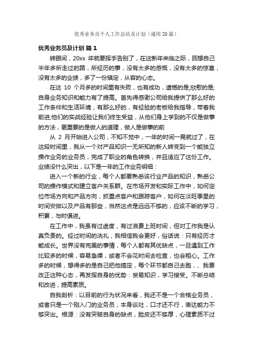 优秀业务员个人工作总结及计划（通用20篇）