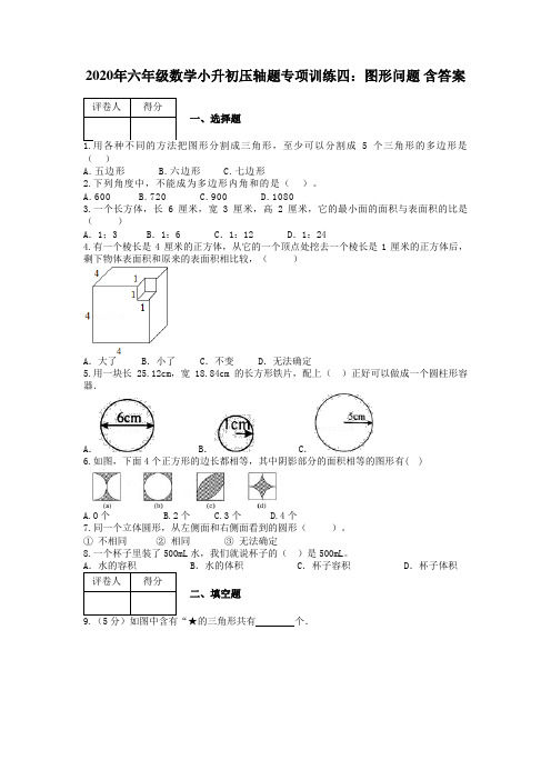 2020年六年级数学小升初压轴题专项训练四：图形问题 含答案