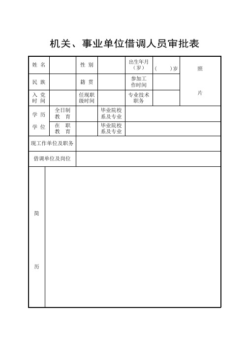 机关、事业单位借调人员审批表