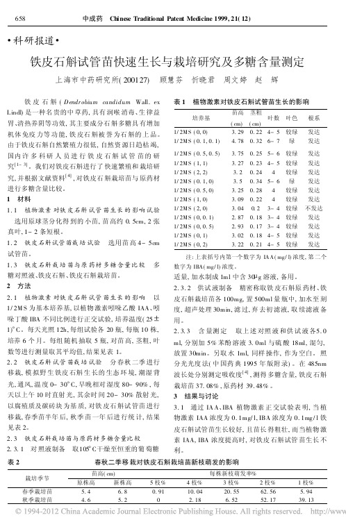 铁皮石斛试管苗快速生长与栽培研究及多糖含量测定