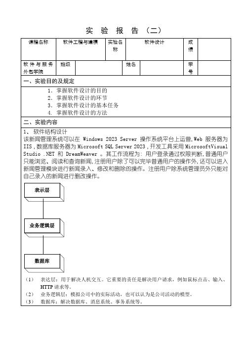 网站新闻管理系统软件设计实验报告