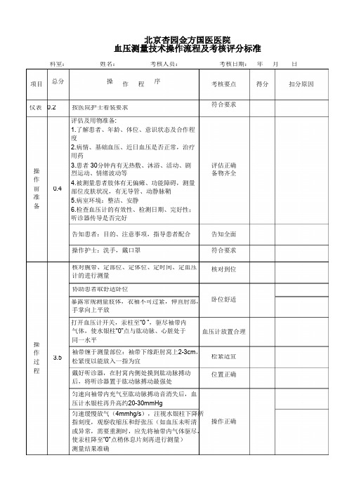 操作流程血压测量技术操作流程及考核评分标准