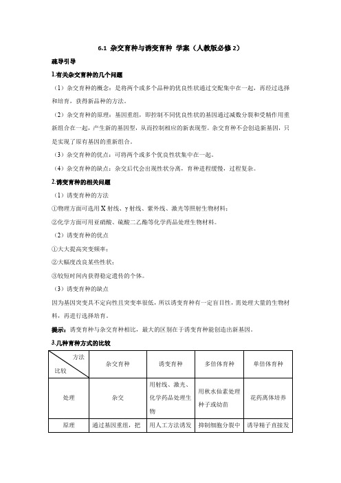 6.1杂交育种与诱变育种学案2(人教版必修2)