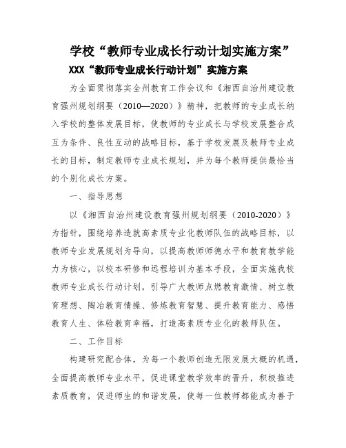 学校“教师专业成长行动计划实施方案”