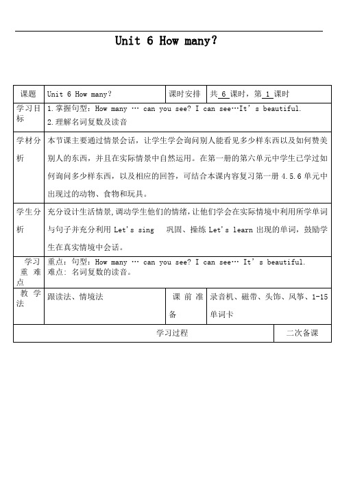 人教PEP英语三年级下册Unit 6教案