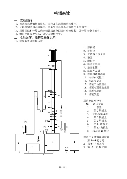 精馏 实验说明书Microsoft Word 文档