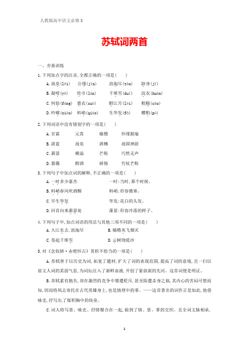 人教版高中语文必修4课时作业10:第5课 苏轼词两首