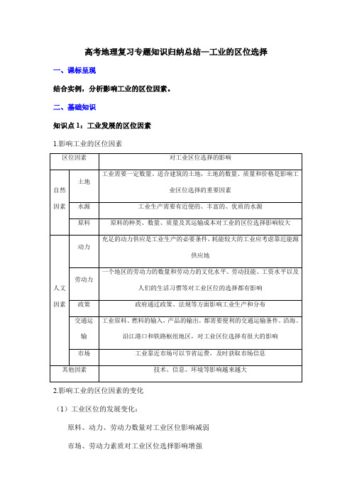 高考地理复习专题知识归纳总结—工业的区位选择