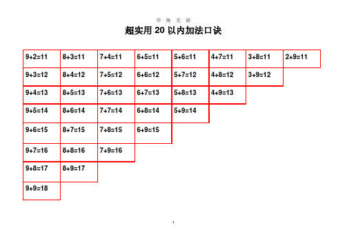 (2020年7月整理)最实用20以内加减法口诀表+20以内加减法练习题.doc