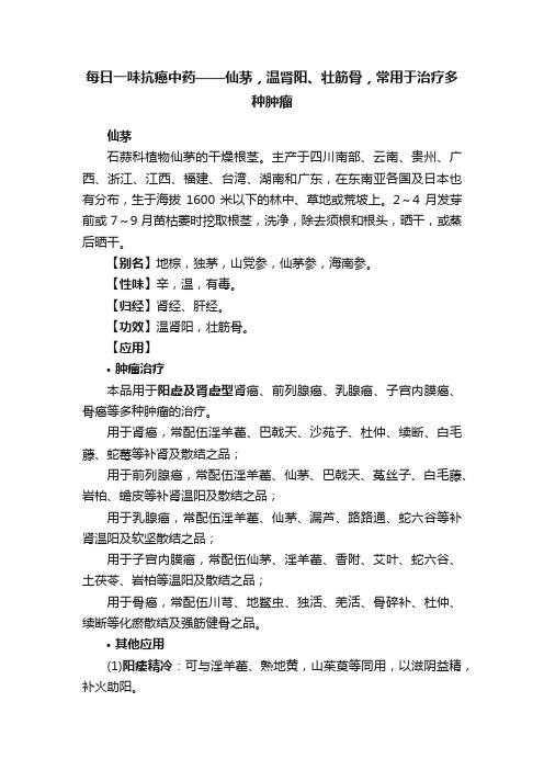 每日一味抗癌中药——仙茅，温肾阳、壮筋骨，常用于治疗多种肿瘤