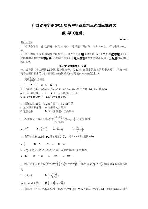 广西省南宁市2011届高中毕业班第三次适应性测试(数学理)